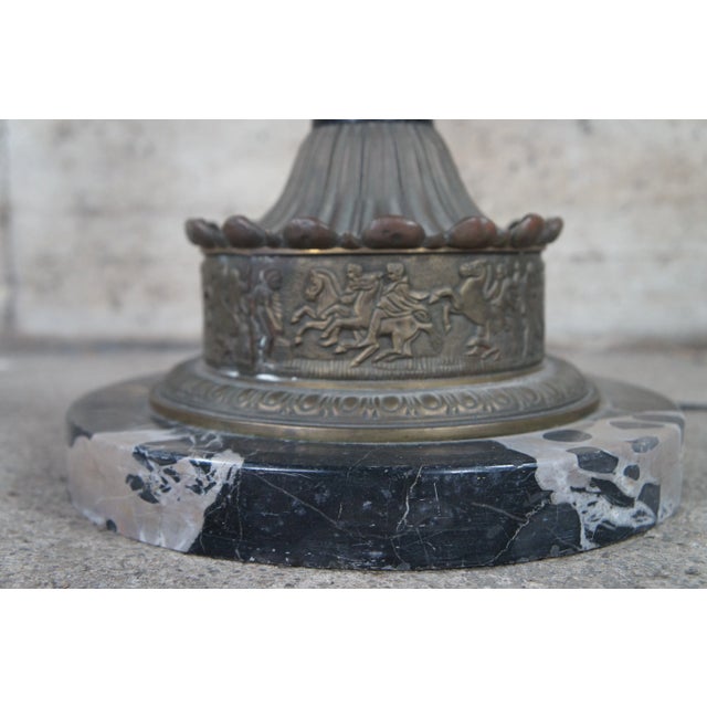 Early 20th Century Antique Wrought Iron Marble Slag Glass Tiffany Style Floor Lamp For Sale - Image 5 of 12