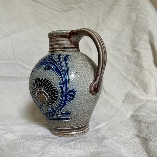 1960s Ceramic Pitcher With Flora & Deer Engravings For Sale - Image 4 of 8