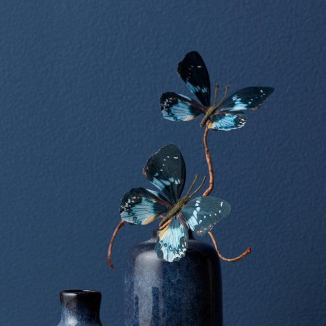 Kenneth Ludwig Chicago Blue and Black Wire Butterfly Spray (Set of 6) For Sale - Image 4 of 6