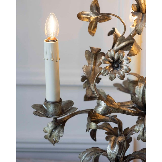 Pair Of Italian Candelabra 20th Century Silver-leaf Wrought Iron Foliate Lamps For Sale - Image 15 of 15
