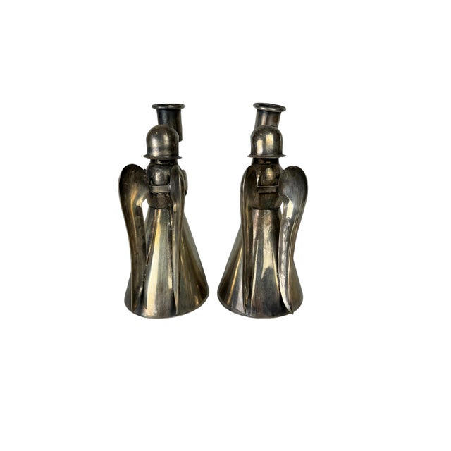 Mexican 1960s Los Castillo Handwrought Angel Candlesticks - a Pair For Sale - Image 3 of 10