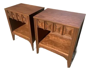 Mid Century Solid Walnut Nightstands - A Pair