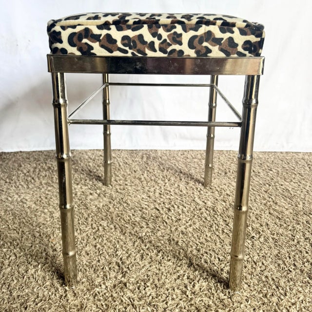 Mid-Century Modern Mid Century Modern Faux Bamboo Chrome Leopard Print Low Stool For Sale - Image 3 of 9
