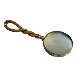 Brass / Twisted Wood-Handle Large Magnifying Glass