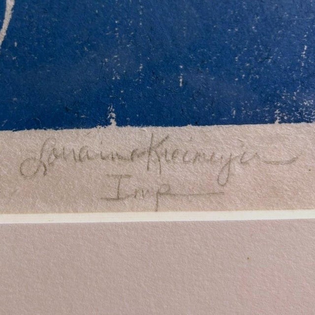 Signed Modernist Figurative Expressionist Relief Imp. Print in Blue & Green, Numbered 1/5 by Lorraine Kreimeyer For Sale - Image 4 of 9