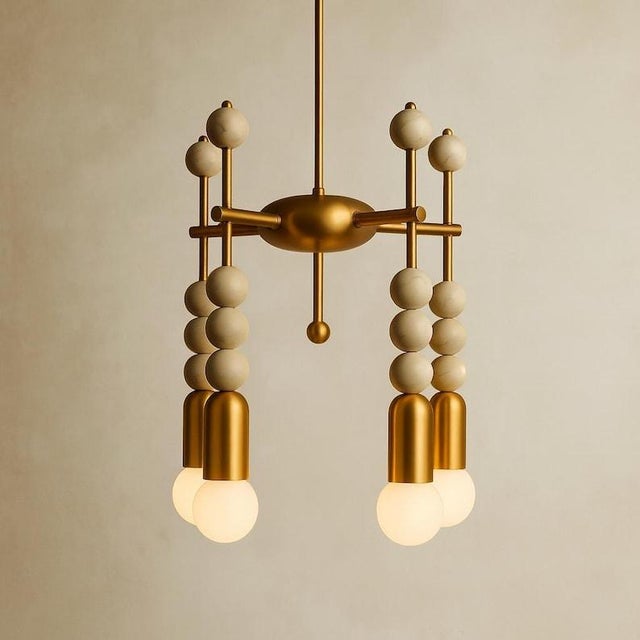 Brass Handmade Brass Pendant Light, Marble Accent Ceiling Lamp, Art Deco Mid Century Fixture For Sale - Image 8 of 8