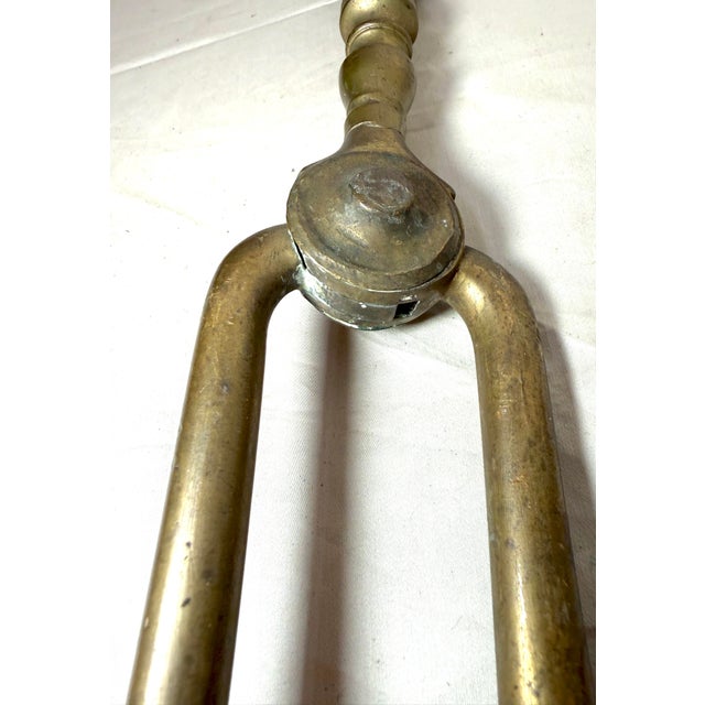 18th Century Antique 18th Century Wrought Iron Turned Brass English Fireplace Tongs Tool 2 For Sale - Image 5 of 10
