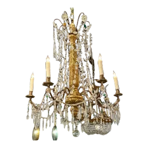 Italian Giltwood and Crystal Chandelier