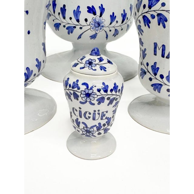 French Country 1950s Collection of 8 Hand Painted French Apothecary Jars With Lids For Sale - Image 3 of 5