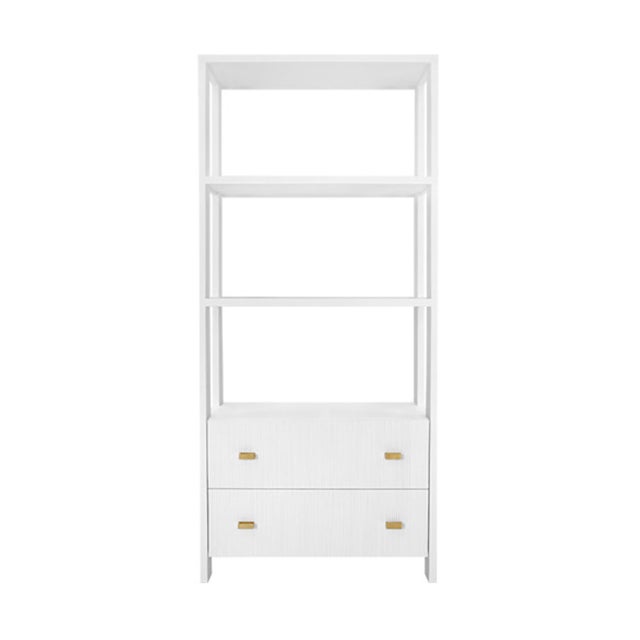 Wood Matthew Izzo Home Davie Fluted Matte White and Antique Brass Two Drawer Etagere For Sale - Image 7 of 7
