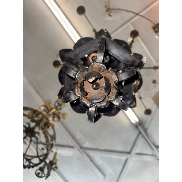 1920s Spanish Revival Wrought Iron Pendant Lantern For Sale - Image 9 of 11