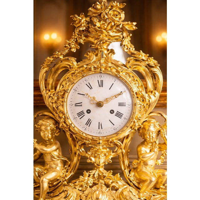 19th Century 1840s French Louis XV Ormolu Bronze Clock Set - 3 PCS For Sale - Image 5 of 11