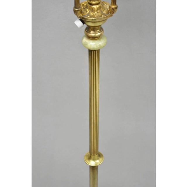 Early 20th Century Antique Art Deco Brass & Green Onyx Paw Foot Victorian Pole Floor Lamp For Sale - Image 5 of 15