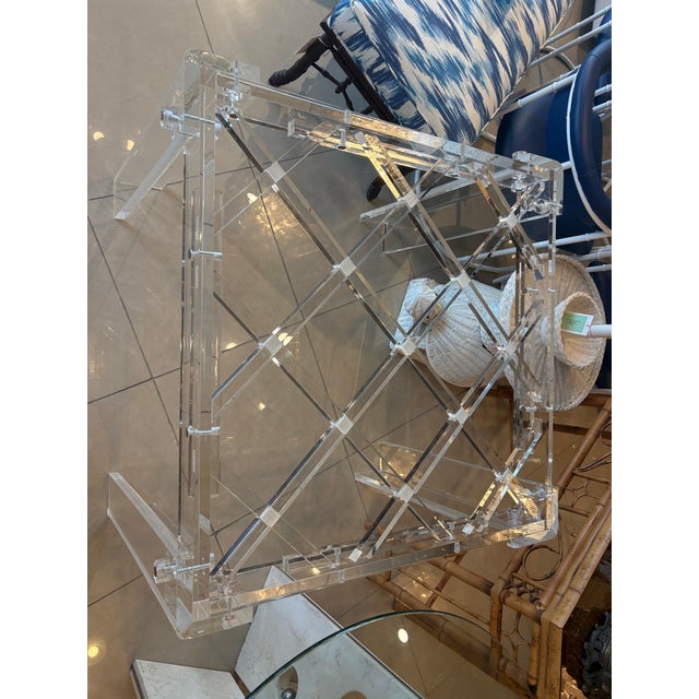 Charles Hollis Jones Charles Hollis Jones Vintage Lucite Lattice Glass Top Peg Game or Dining Table For Sale - Image 4 of 11