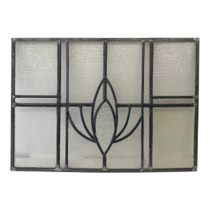 Vintage Leaded Glass Window Panel With Geometric Floral Motif