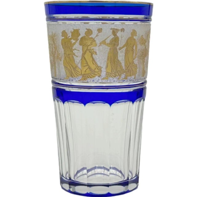 French Vintage Set of 3 Val St. Lambert Danse De Flore Cobalt Crystal Tumblers For Sale - Image 3 of 12