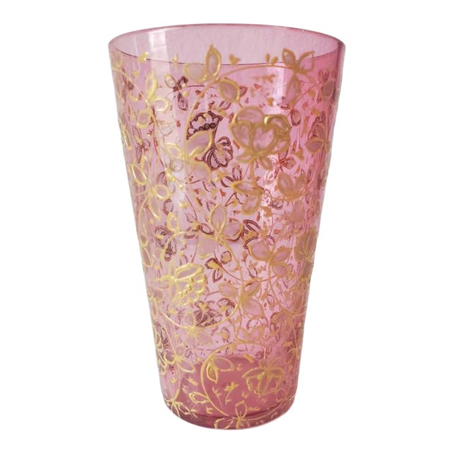 Fine Late 19th/Early 20th C. Bohemian Pink Art Glass Enamelled Gilt Juice Tumbler Attributed to Moser For Sale