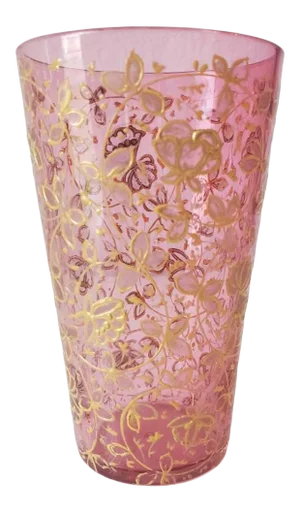 Fine Late 19th/Early 20th C. Bohemian Pink Art Glass Enamelled Gilt Juice Tumbler Attributed to Moser