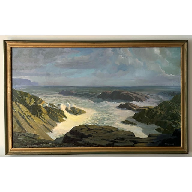 Realism Large Vintage Realistic Framed Seascape Oil Painting on Canvas Signed Lockwood For Sale - Image 3 of 6