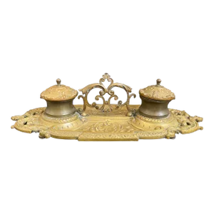 Victorian Austrian Gilt Bronze Double Inkwell Desk Set