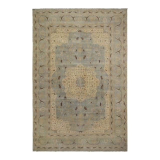 Rug & Kilim’s Persian Style Rug in Blue, Beige-Brown and Gold Floral Pattern For Sale