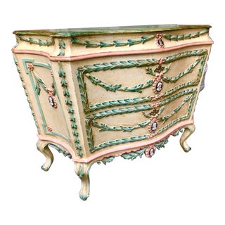 Venetian or Italian Pastel Painted and Carved in Relief Commode For Sale