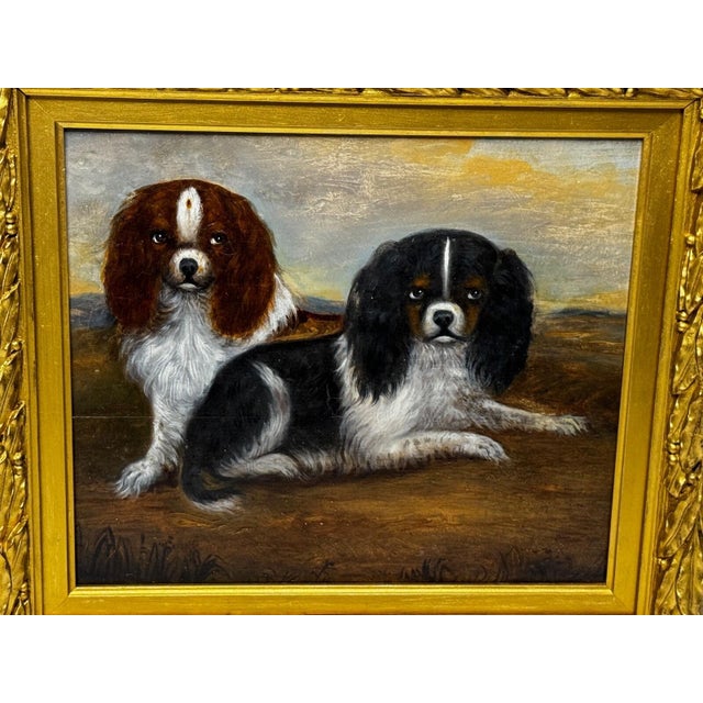 Victorian British Blenheim and Prince Charles Tricolour Spaniels Victorian Dogs Oil Portrait in a Wooded Country Landscapen in the Manner of John Dalby of York For Sale - Image 3 of 18