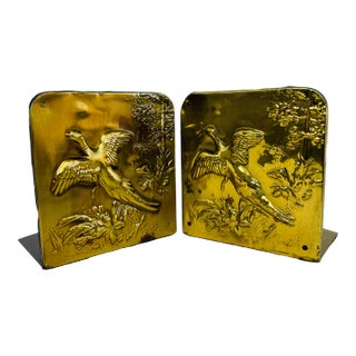 Vintage 1950s Brass Duck Bookends, a Pair For Sale