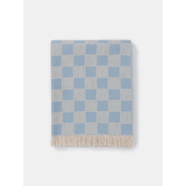 Light Blue Checkered Plaid in Cashmere and Wool by Villa Como For Sale - Image 4 of 4