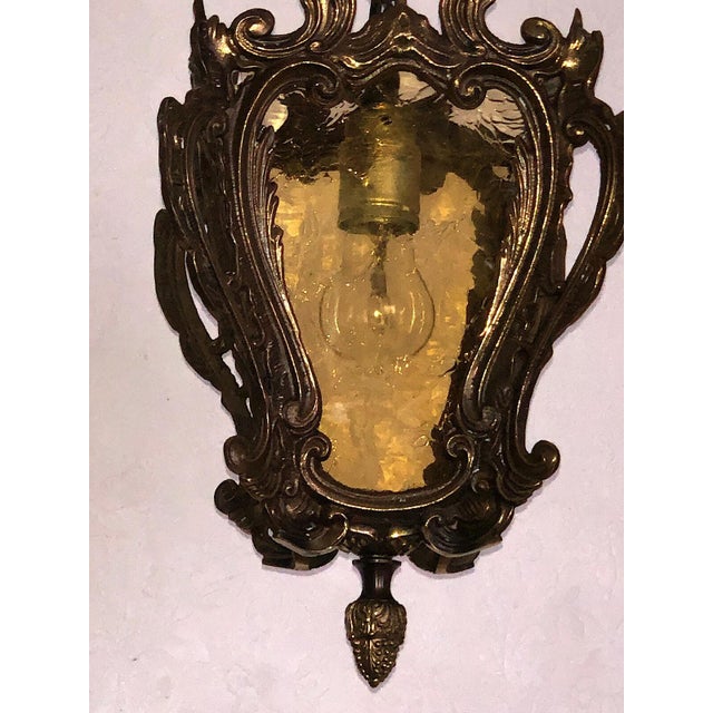 Gold Brass Glass Single Light Chandelier, 1950s For Sale - Image 8 of 11