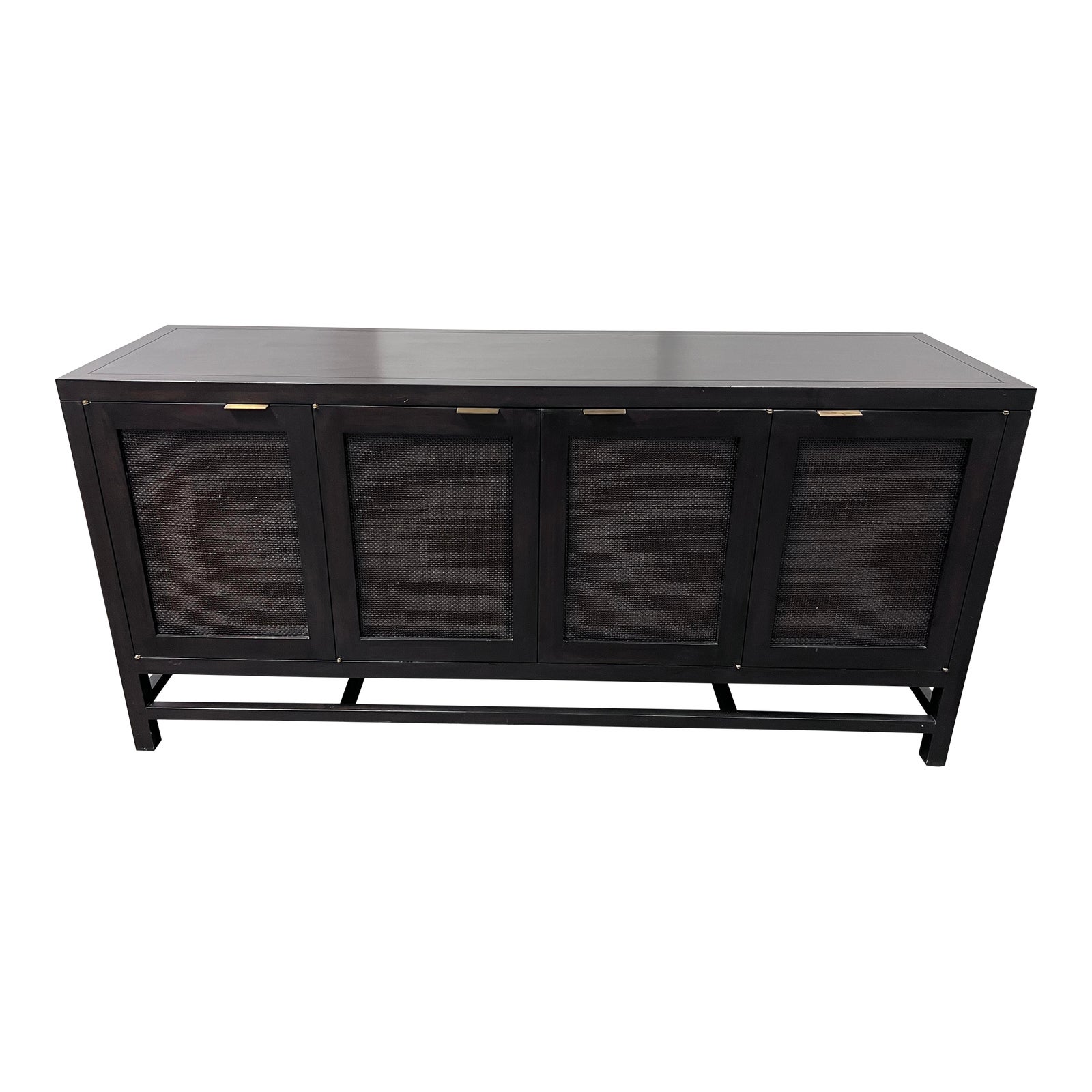 Crate & Barrel Blake Brown Teak and Rattan Storage Media Console Chairish