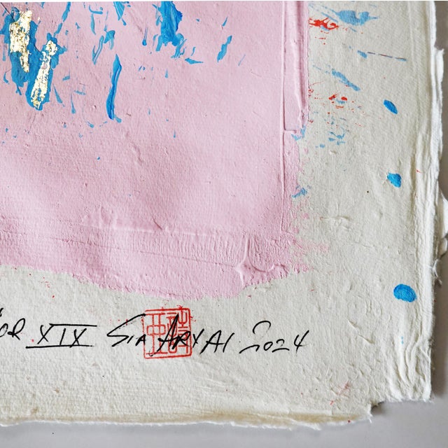 Abstract Expressionism D'or. XIX Framed Abstract Pink With Gold Leaf Painting For Sale - Image 3 of 4