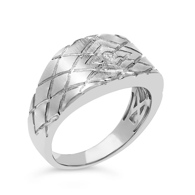 Contemporary Sterling Silver Diamond Accent Geometric Band Ring - Size 7 For Sale - Image 3 of 6