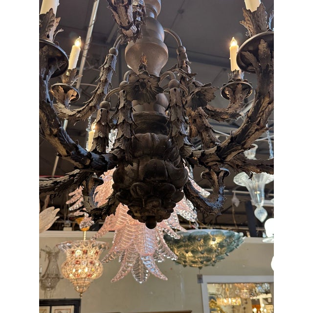 19th Century Italian Carved Wood and Iron Chandelier For Sale - Image 11 of 13