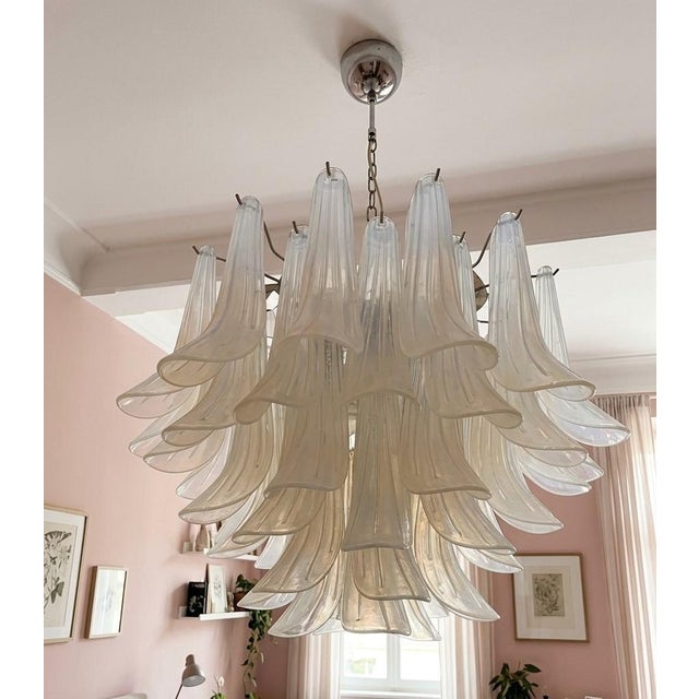 1970s Chandelier with Opal Tulip Murano Glass, 1972 For Sale - Image 5 of 12