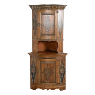 19th Century Original Painted Swedish Pine Corner Cabinet Cupboard For Sale
