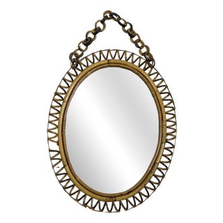 Oval Wall Mirror in Wicker and Bamboo, 1960 For Sale