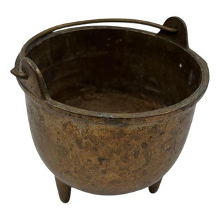 Antique Brass Kettle with Legs For Sale