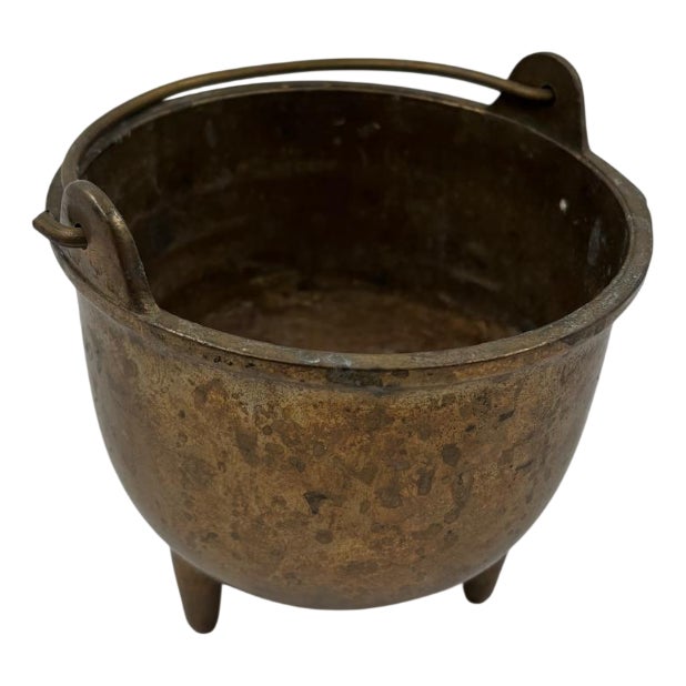 Antique Brass Kettle with Legs For Sale