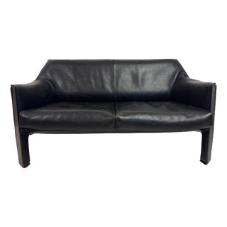 CAB 415 Sofa in Black Leather by Mario Bellini for Cassina, 1980s For Sale