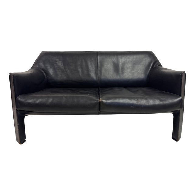 CAB 415 Sofa in Black Leather by Mario Bellini for Cassina, 1980s For Sale