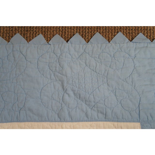 Antique Folk Art Stitched Woven Floral Labyrinth Star Sawtooth Quilt Blanket For Sale - Image 9 of 13