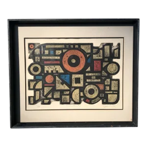 1960s Modernist Abstract Wood Block Print by John Culik