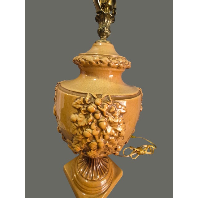 Vintage Neoclassical Urn Swag Bradburn Gallery Glazed Pottery Table Lamp Original Finial For Sale - Image 10 of 13