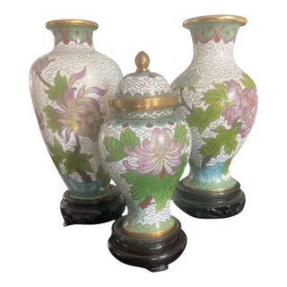 Cloisonné Vases on Stands Small Set of 3 For Sale