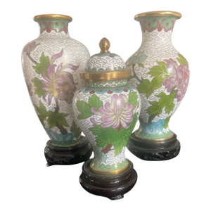 Cloisonné Vases on Stands Small Set of 3