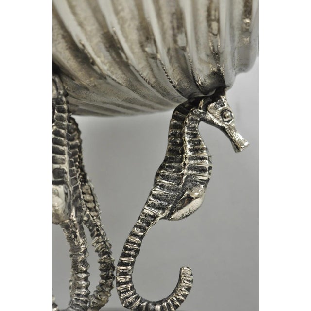 Metal Contemporary Decorative Nautical Silver Plated Seahorse Clamshell Pedestal Compote Candy Dish For Sale - Image 7 of 13