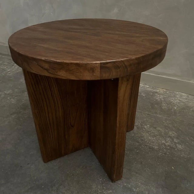 Custom Made Reclaimed Elm Wood Side Table With X Base For Sale - Image 4 of 12