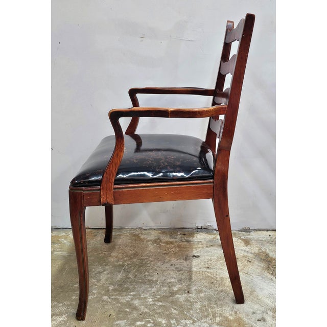 Mid 20th Century Pair of French Country Mahogany and Upholstered Ladderback Armchairs For Sale - Image 5 of 8
