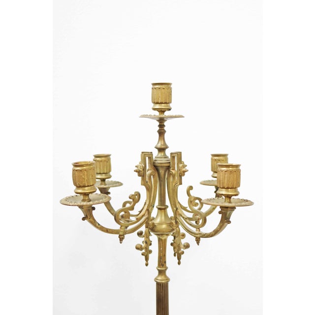 Large Antique Neoclassical Standing Candleholder in Brass and Marble, 1900s For Sale - Image 4 of 7